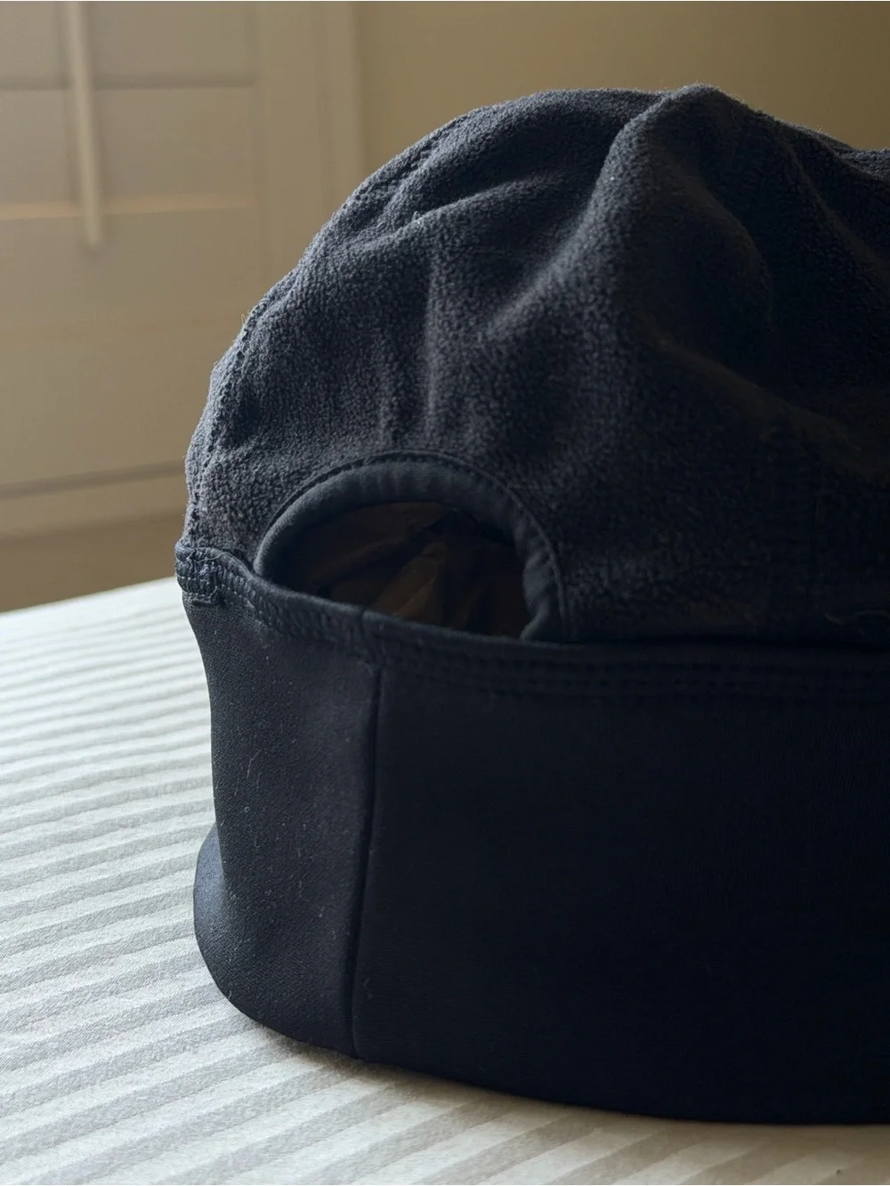 Black Beanie Hat with Ponytail Opening